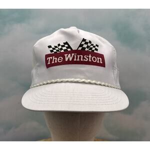 Vintage "The Winston" Checkered Flag White Mesh Snap Back Cap / Hat NASCAR